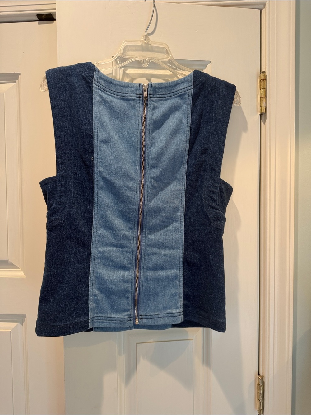 Pilcro Two-Tone Denim Panel Tank Top in Light and Dark Blue - Picture 4 of 4